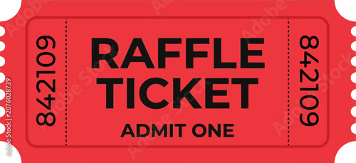 Foto Red Raffle Ticket Stub with Admit One Text and Numbered Event Admission Pass