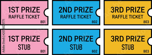 Bild auf Leinwand Colorful raffle prize tickets set with first second and third prize labels in pi