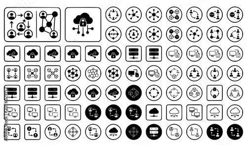 Tableau sur toile Black and White Peer to Peer Network Vector Icon Set