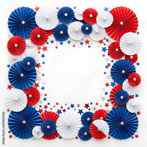 Patriotic Templates Frame For Adobe Stock with Blue, White and Red Paper Fans