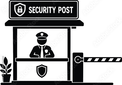 Security Guard Booth Illustration, Safety and Access Control Concept