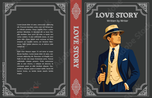 Foto 093-31-Vintage book cover presenting a romantic story with a dandy man