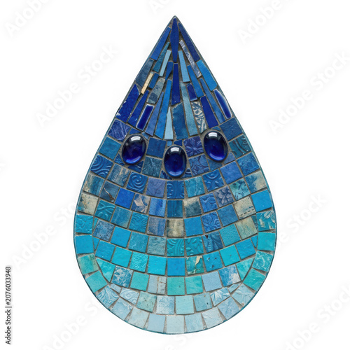 Decorative Blue Mosaic Tear Drop Shape Art.