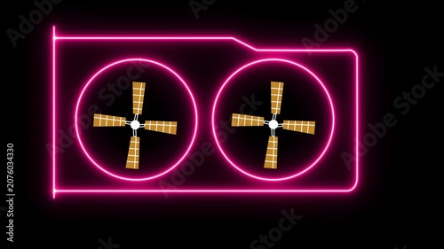 Animated by processing unit with two cooling fans on a black background.