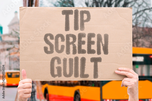 Obraz na plátně "Tip screen guilt" Digital payment prompts induce anxiety
