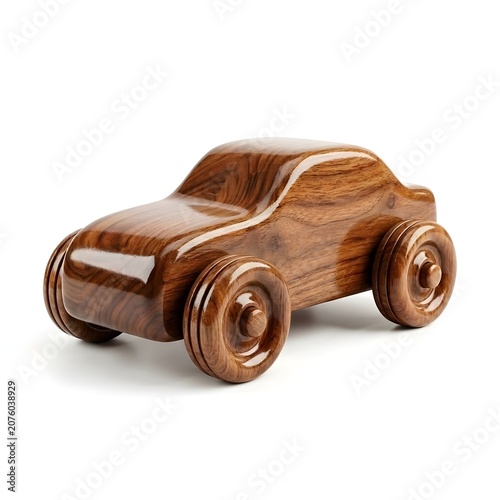 Shiny Solid Wooden Toy On White Background, Smooth Handcrafted Play Object Made For Kids Education Creative Fun And Home Decor