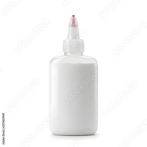Light Liquid Glue Bottle On White Background, Transparent Adhesive Container Showing Clear Nozzle And Simple Design For School Office Craft Or Repair Work