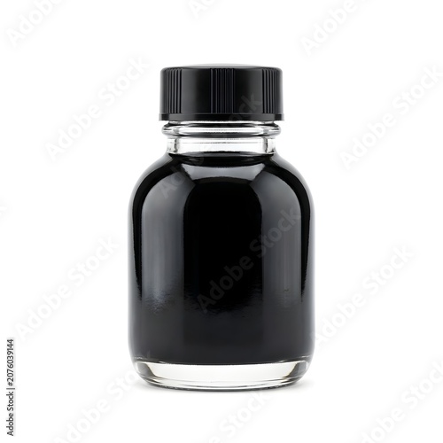 Generic Polished Ink Bottle On White Background, Stylish Glass Container With Shiny Surface Perfect For Writing Tools, Collectors Or Desk Decoration