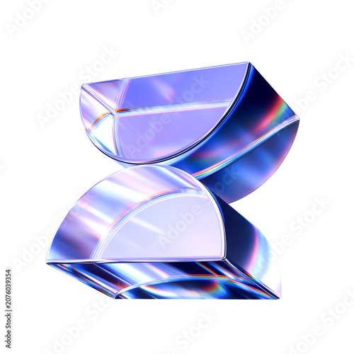 Cuadro en lienzo A premium abstract 3D glass composition featuring two stacked semicircular forms with beveled edges, translucent lilac surfaces, and vivid blue-pink iridescent reflections on a black background