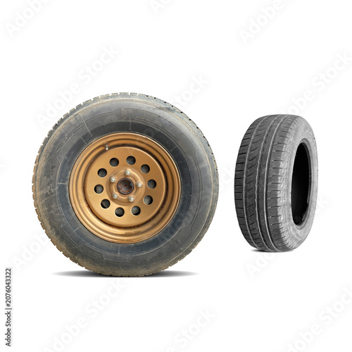 old black car wheel isolated on white background