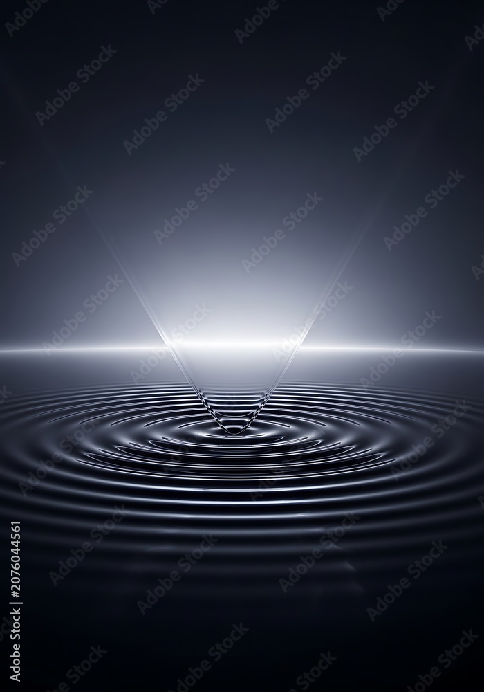 Fototapeta premium Water ripple, light beam, abstract background, dark, glowing effect