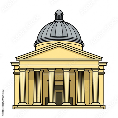 Vector illustration of a neoclassical domed building, featuring classical columns and a grand entrance, representing an important cultural or government institution