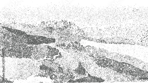 Quadro su tela grayscale stippled mountain landscape with rugged peaks valleys and pointillist