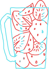 Strawberry Fresh Fruit Juice Line Cartoon Style Graphic Image Drawing