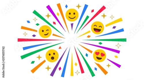 Cuadro en lienzo World Emoji Day, Emoji, Emoji silhouette, Colorful emojis, smiling faces, party