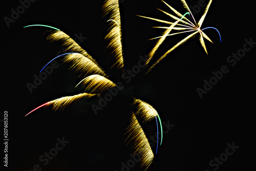 Fireworks lighting up the night sky. Pyrotechnics, abstract	