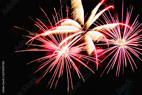 Fireworks lighting up the night sky. Pyrotechnics, abstract	