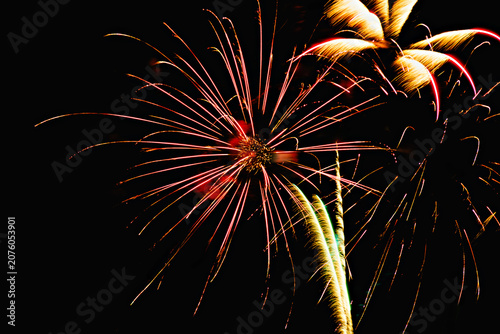 Fireworks lighting up the night sky. Pyrotechnics, abstract	