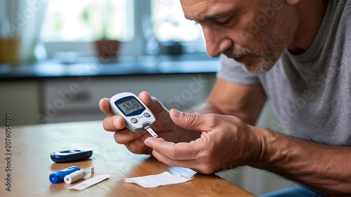  Senior Man Testing Blood Glucose at Home