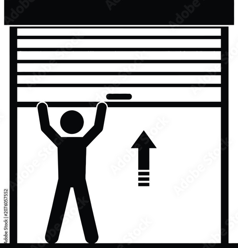 Opening Roller Shutter Door Illustration, Warehouse and Business Access Concept