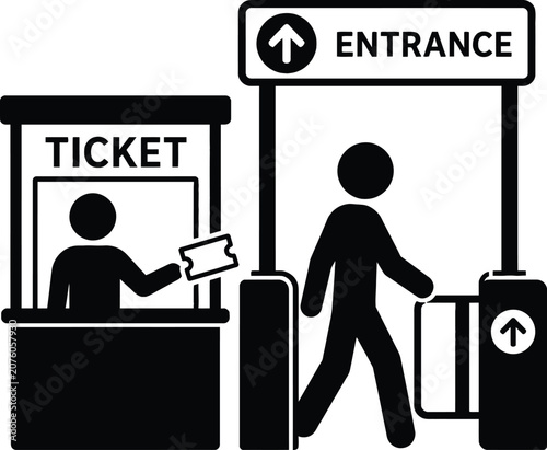 Ticket Booth and Entrance Gate Illustration, Access Control Concept
