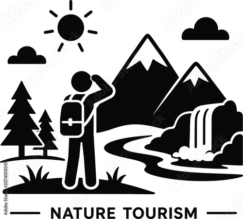Nature Tourism Adventure Illustration, Outdoor Travel and Ecotourism Concept
