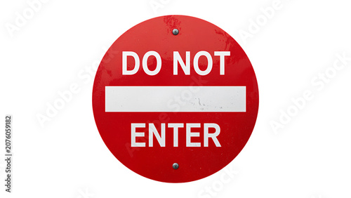 A red sign says do not enter on a white wall indoors