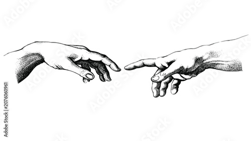 фотографія Black and white line of two hands reaching towards each other, inspired by the i