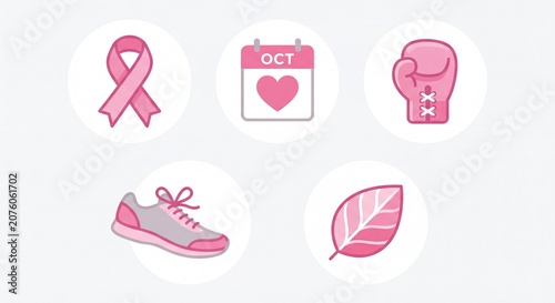 Breast Cancer Awareness Pink Icons Set