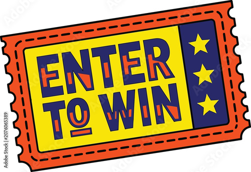 Retro Enter to Win Ticket Banner in Comic Pop Art Style with Orange and Purple Colors