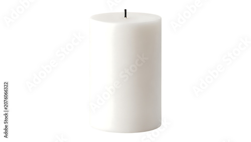 White pillar candle with black wick for spa relaxation home decor ceremony aromatherapy minimalist wax object centerpiece isolated on a transparent background