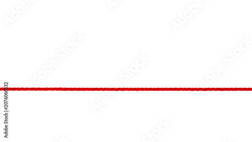 Thick red braided rope cord horizontal craft trim string border textile fiber detail element for design projects isolated on a transparent background