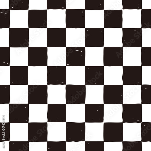 Black and white hand drawn checkered seamless pattern, vector geometric background illustration.
