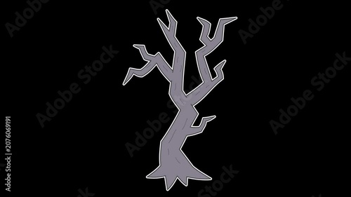Seamless looping animation of a swaying dead dry tree for Halloween and spooky horror concepts. Flat style sticker design element isolated on transparent alpha channel background
