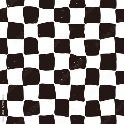 Black and white hand drawn checkered seamless pattern, vector geometric background illustration.