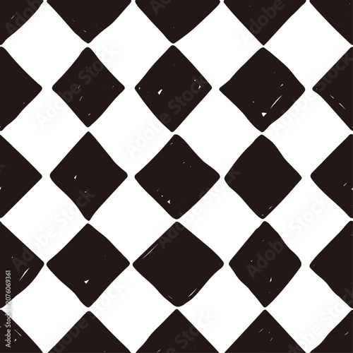 Black and white hand drawn checkered seamless pattern, vector geometric background illustration.