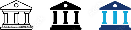 Photos Bank building icon set showing professional neoclassical government architecture