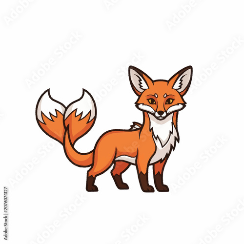 Obraz na plátně Cute cartoon fox with fluffy tail and bright eyes.