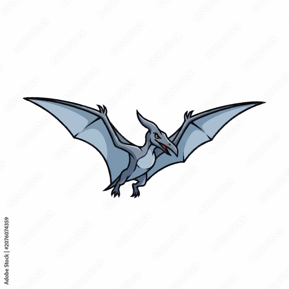 Fototapeta premium Illustrated Pterodactyl Flying with Wings Spread Wide.
