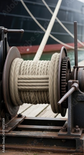 Vintage Ships Winch with Rope.