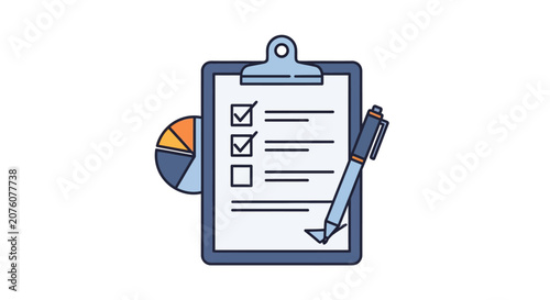 Clipboard with Checklist and Pen.