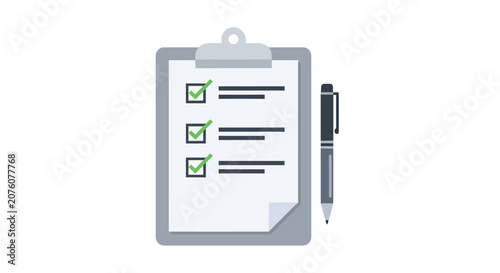 Clipboard with Checklist and Pen.