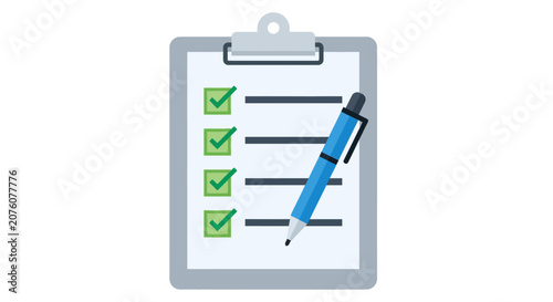 Clipboard with Checklist and Pen.