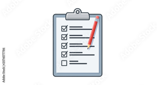 Clipboard with Checklist and Red Pencil.