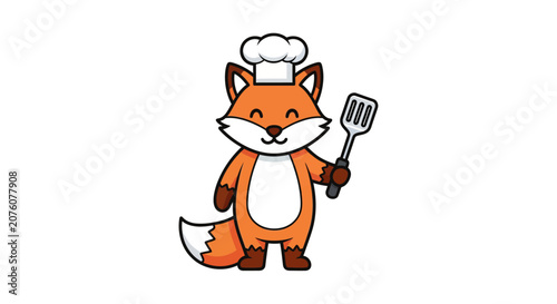 Cartoon Fox Wearing Chef Hat.