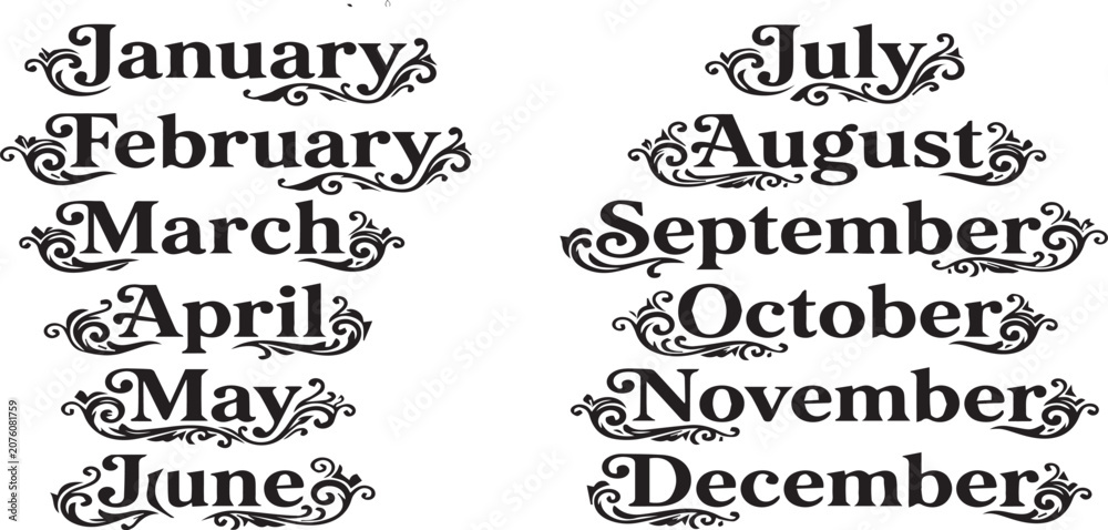 Obraz premium 12 months of the year typography set