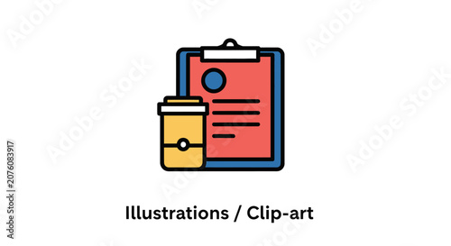 Colorful clipboard with coffee cup.