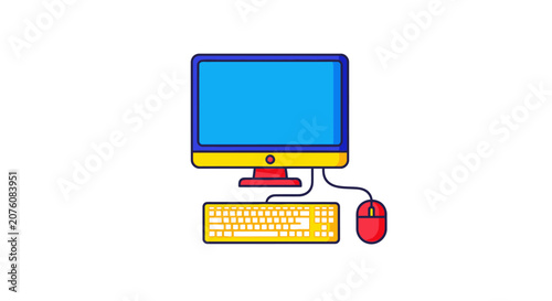 Colorful computer and keyboard setup.