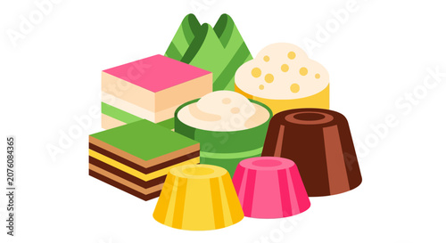 Colorful dessert assortment on display.