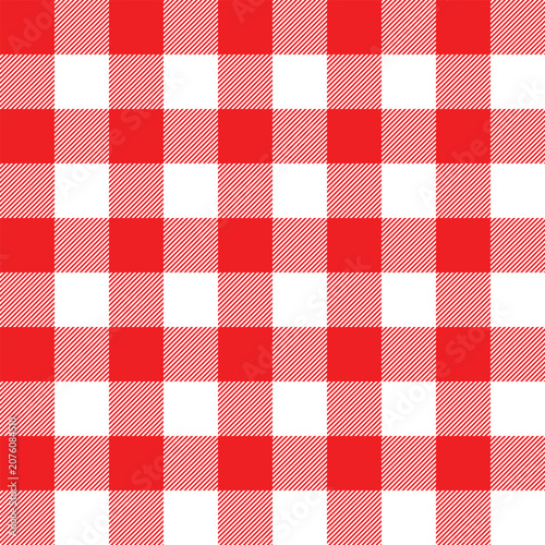 Red and White Gingham Seamless Pattern, Picnic Tablecloth Plaid Background